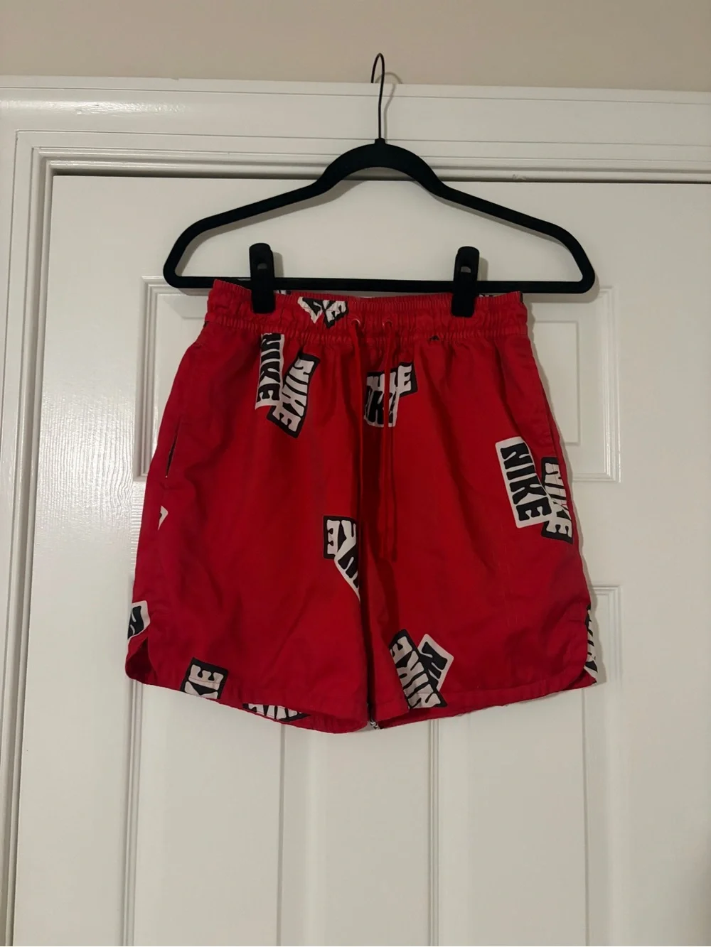 Nike Red Logo-Print Athletic Swim Trunks